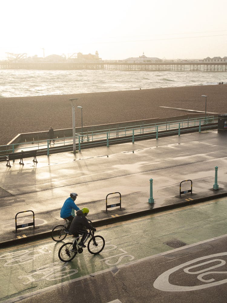 People Biking Near A Body Of Water