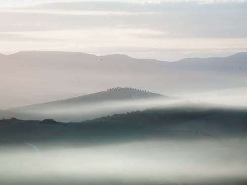 Panorama of Foggy Rolling Landscape