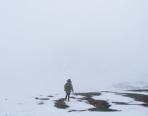 Back View of Person Standing on Snow Covered Ground