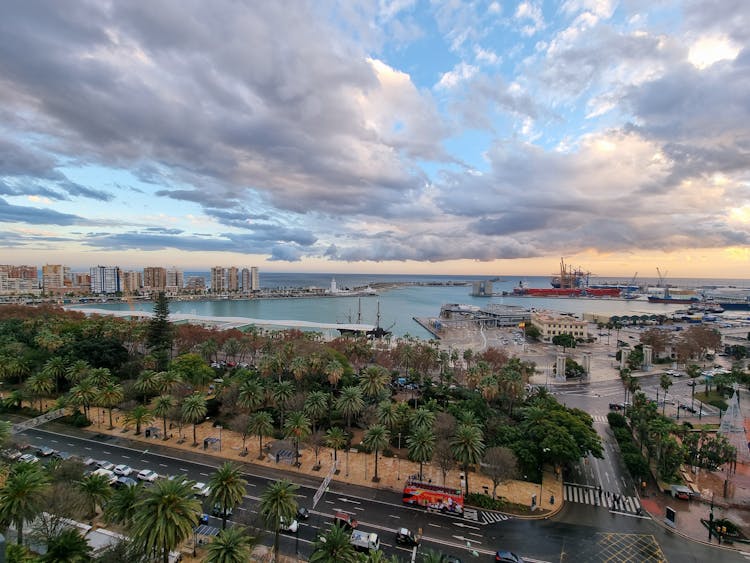 Clouds Over The Port In Malaga, Spain