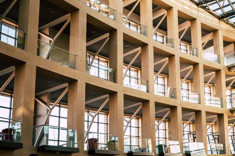 Modern institutional interior with daylighting