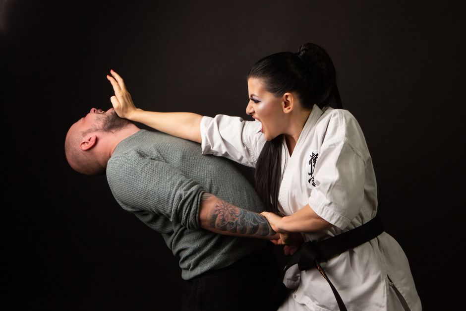 Female black belt heel palming attacker self defense system real world combat