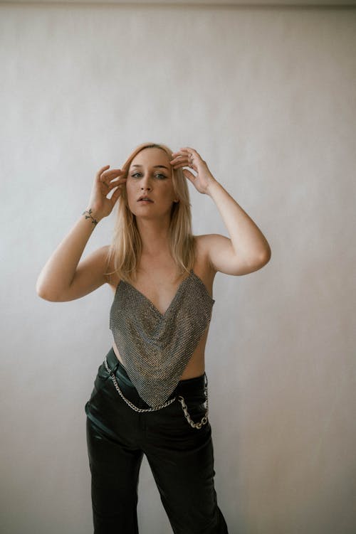 A Woman in Gray Crop Top