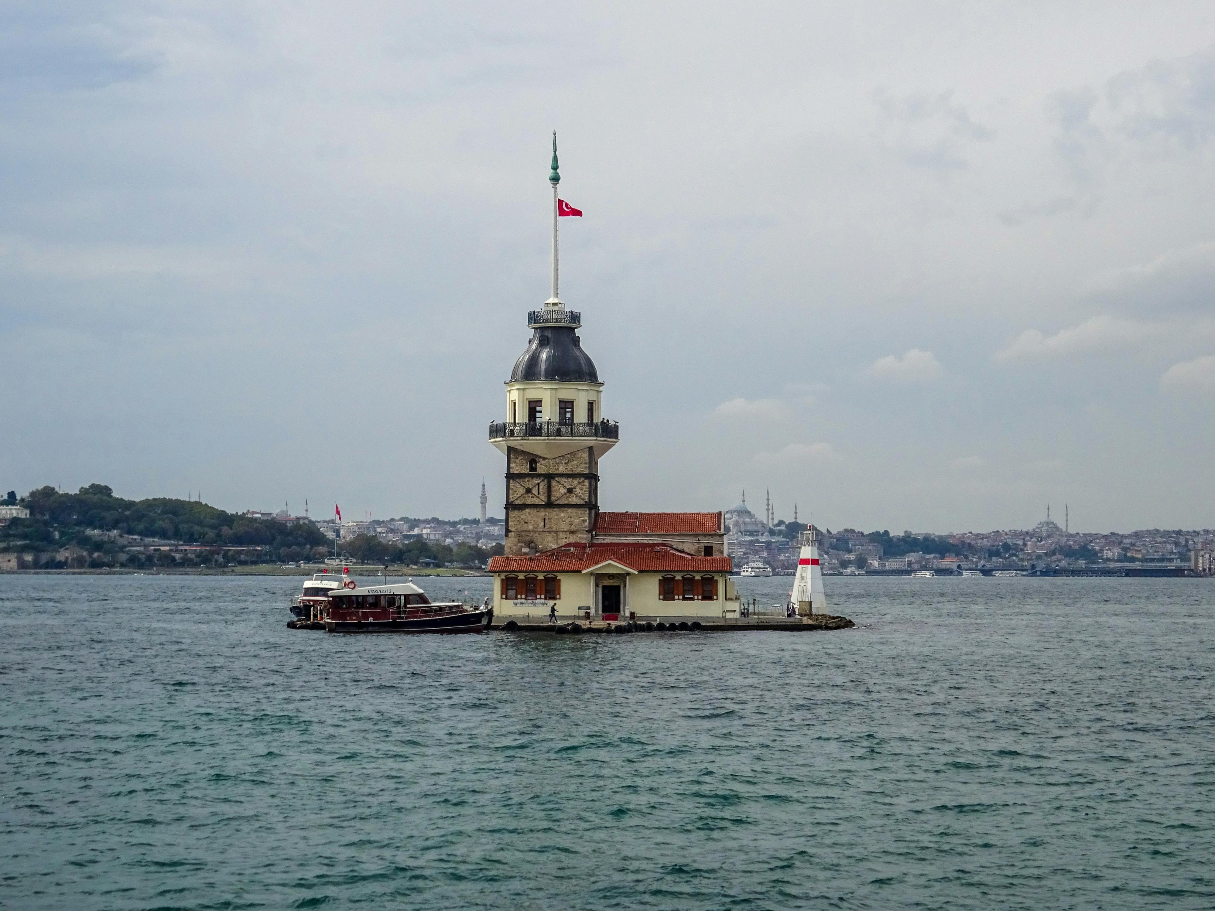 Iluminated Maidens Tower In Bosphorus Strait At Dusk · Free Stock Photo