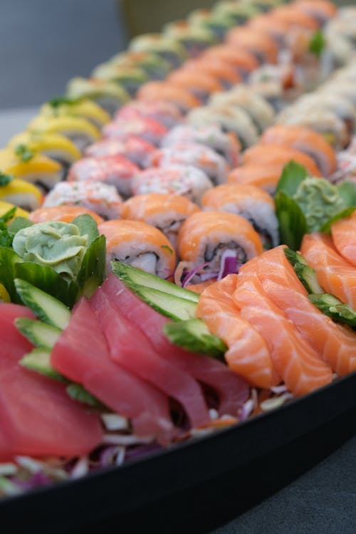 Free Plate with Rows of Sushi Stock Photo
