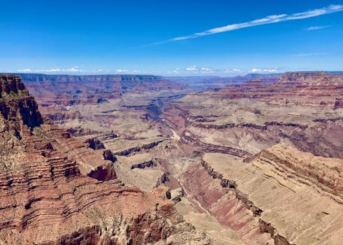 Stunning aerial photograph of the iconic Grand Canyon showcasing its vast geological formations.