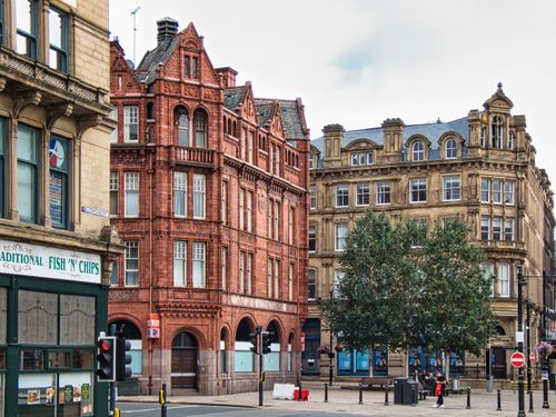 Free View of historic architecture in Bradford, England, showcasing classic European urban design. Stock Photo