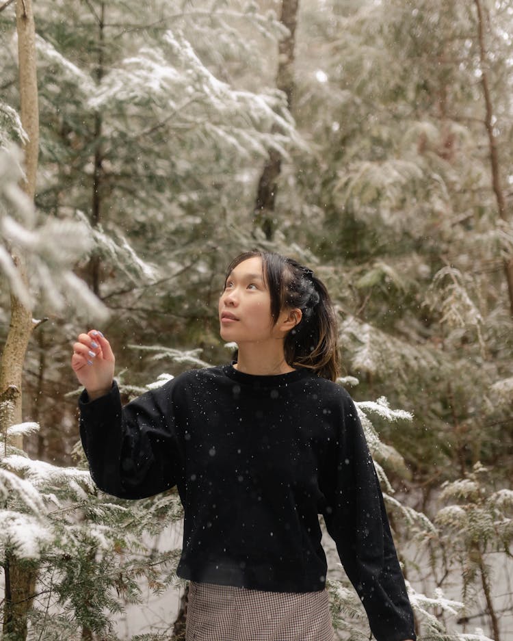 Woman In Winter Forest 