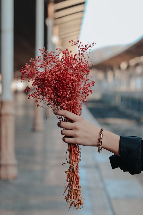 Hand Holding Bouquet of Flowers