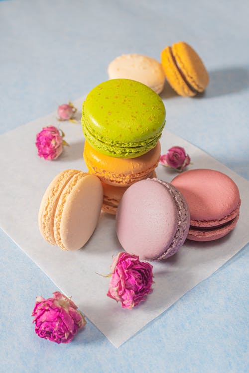 Free Macaroons and Flowers Stock Photo