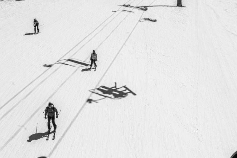Aerial view of skiers enjoying a winter day on the slopes of Vail Colorado