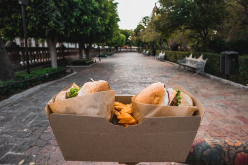 Free Burgers in Brown Cardboard Box Stock Photo