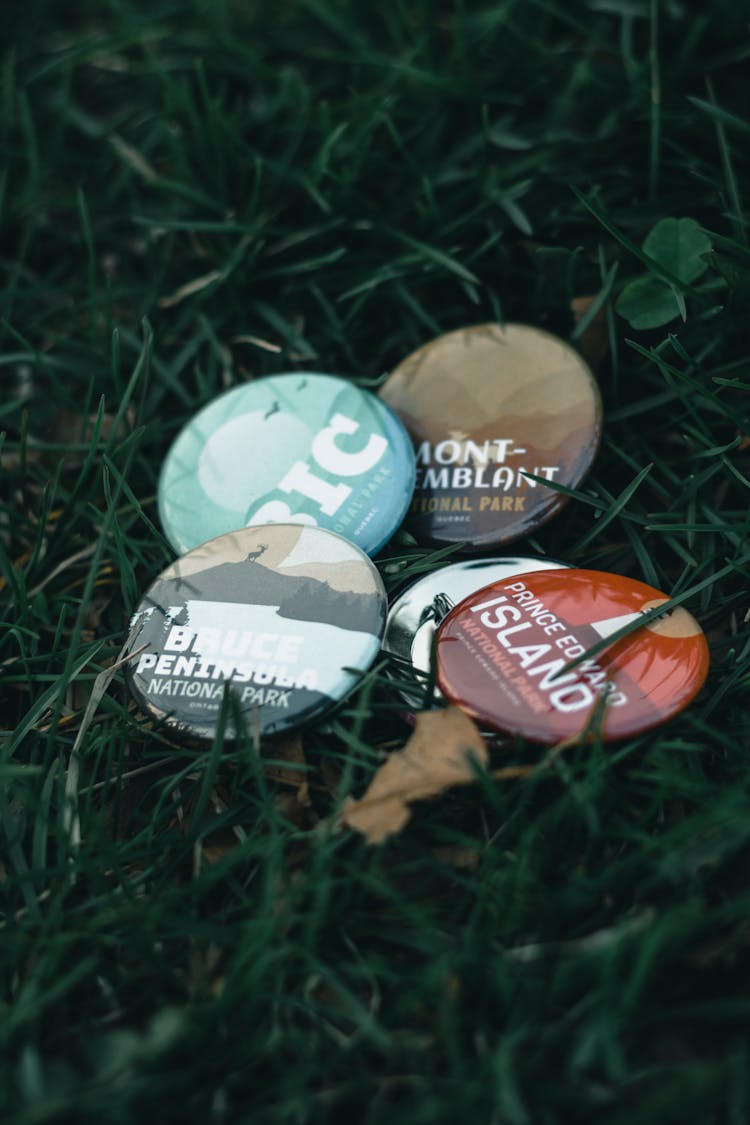 Assorted Badges On The Grass