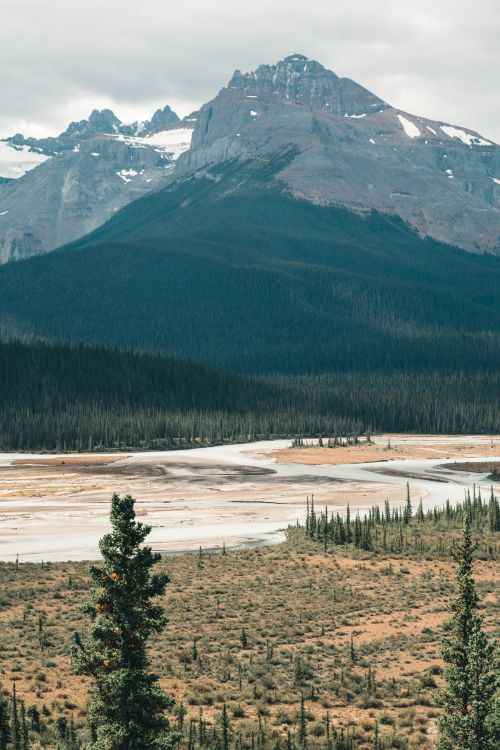 Free Explore the breathtaking mountain scenery with rivers and valleys in Canada's wilderness. Stock Photo