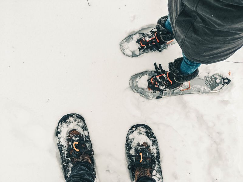 Snowshoeing in snow-covered wilderness