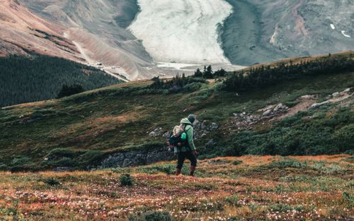 Free An adventurous hiker travels through scenic mountains in Canada. Stock Photo