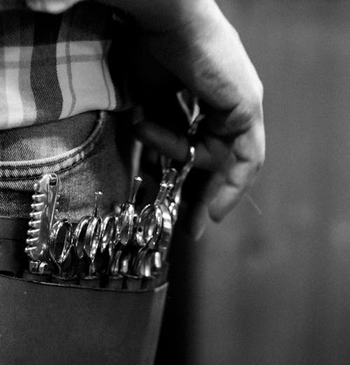 Chain on Mans Trousers in Black and White 