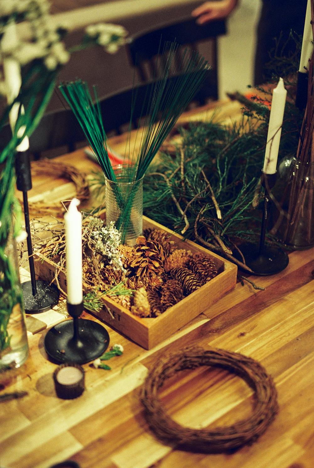 Festive Centerpiece with Pinecones and Candles Festive Centerpiece with Pinecones and Candles