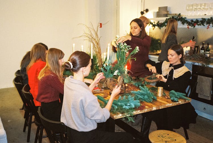Busy Women Making Their Own Christmas Wreaths