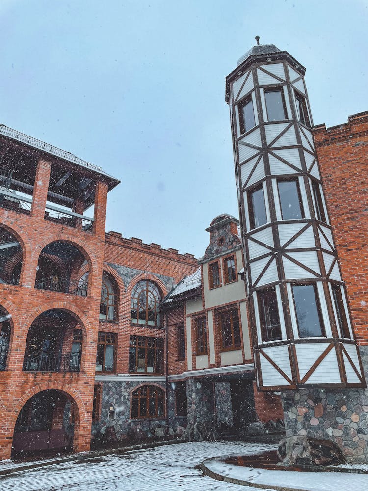 Buildings Around Courtyard In Winter