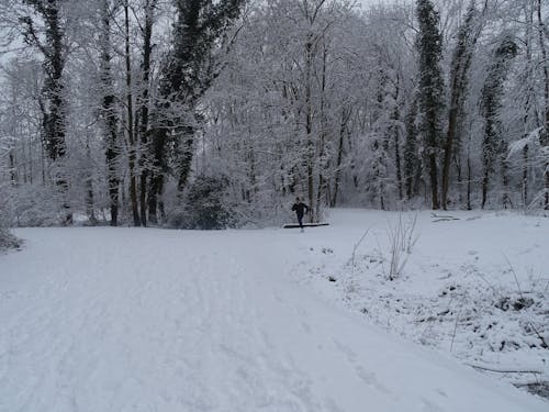 Person Running on Snow Covered Ground