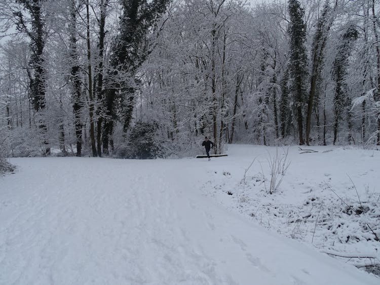 Person Running On Snow Covered Ground