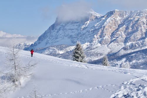  A Person in Red Jacket Skiing on a Ski Resort