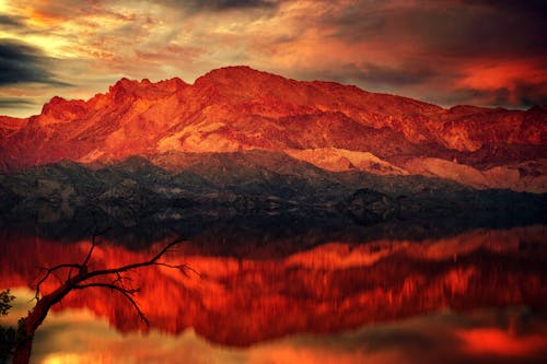 Majestic Landscape with Lake at Sunset