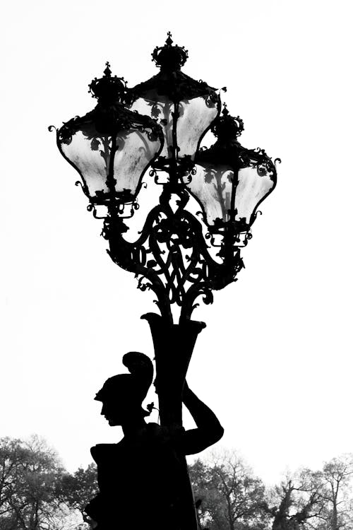 Black and White Photo of Street Lamp