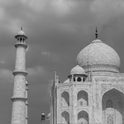 Grayscale Photography of Taj Mahal