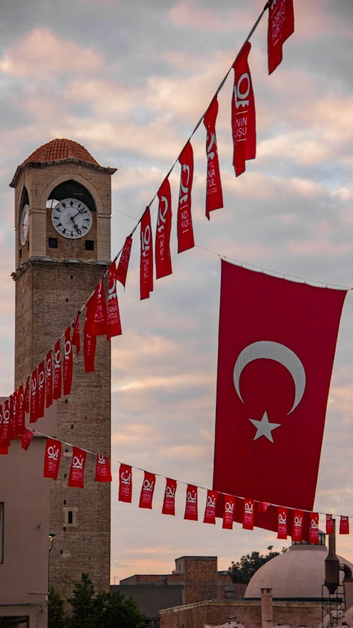 Flag of Turkey by Clock Tower