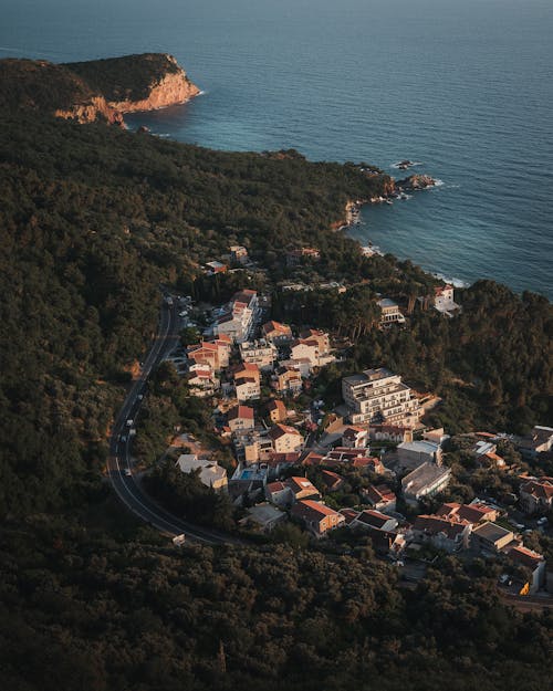 Aerial View of Seaside Town 