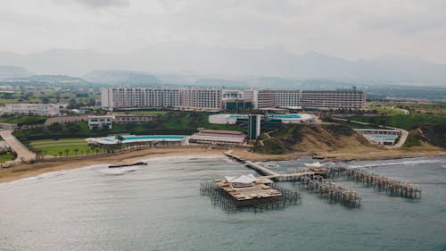 Aerial View of City Buildings near Ocean