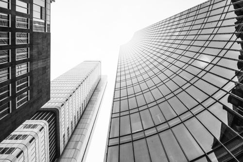 Free Striking black and white image of modern skyscrapers reaching into the sky. Stock Photo