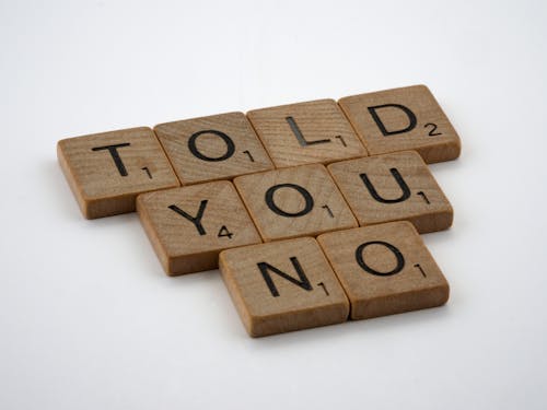 Brown Wooden Scrabble Tiles on White Background