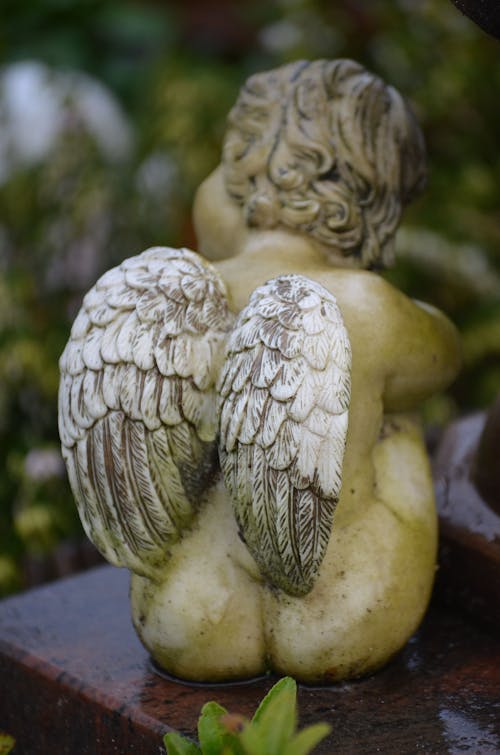 Back View Shot of an Angel Figurine