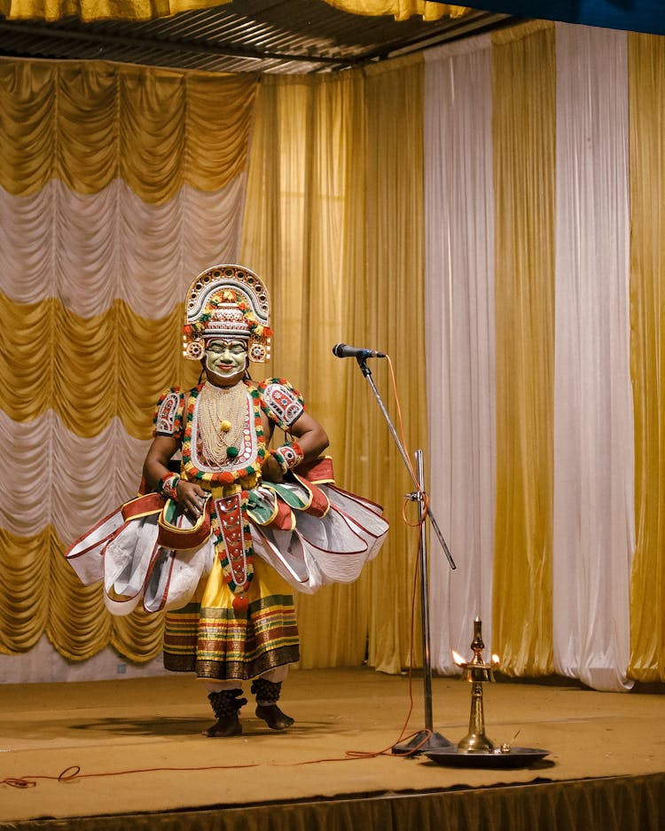 Man Wearing A Costume Standing On A Stage 