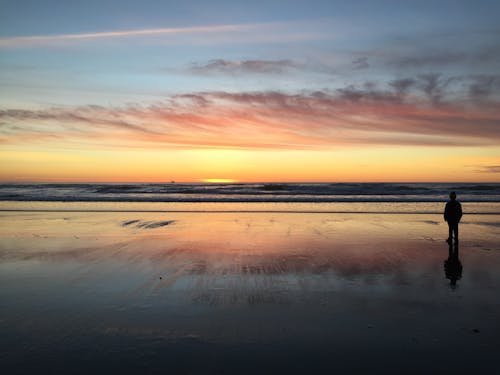 Silhouette of Person Standing In Front of Sea