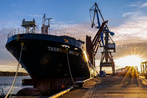 Free Anchored Cargo Ship Stock Photo