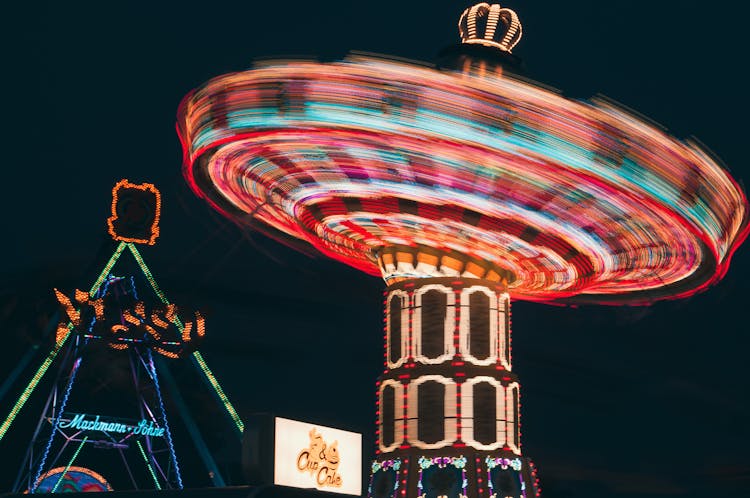 Rides In A Theme Park During Night Time