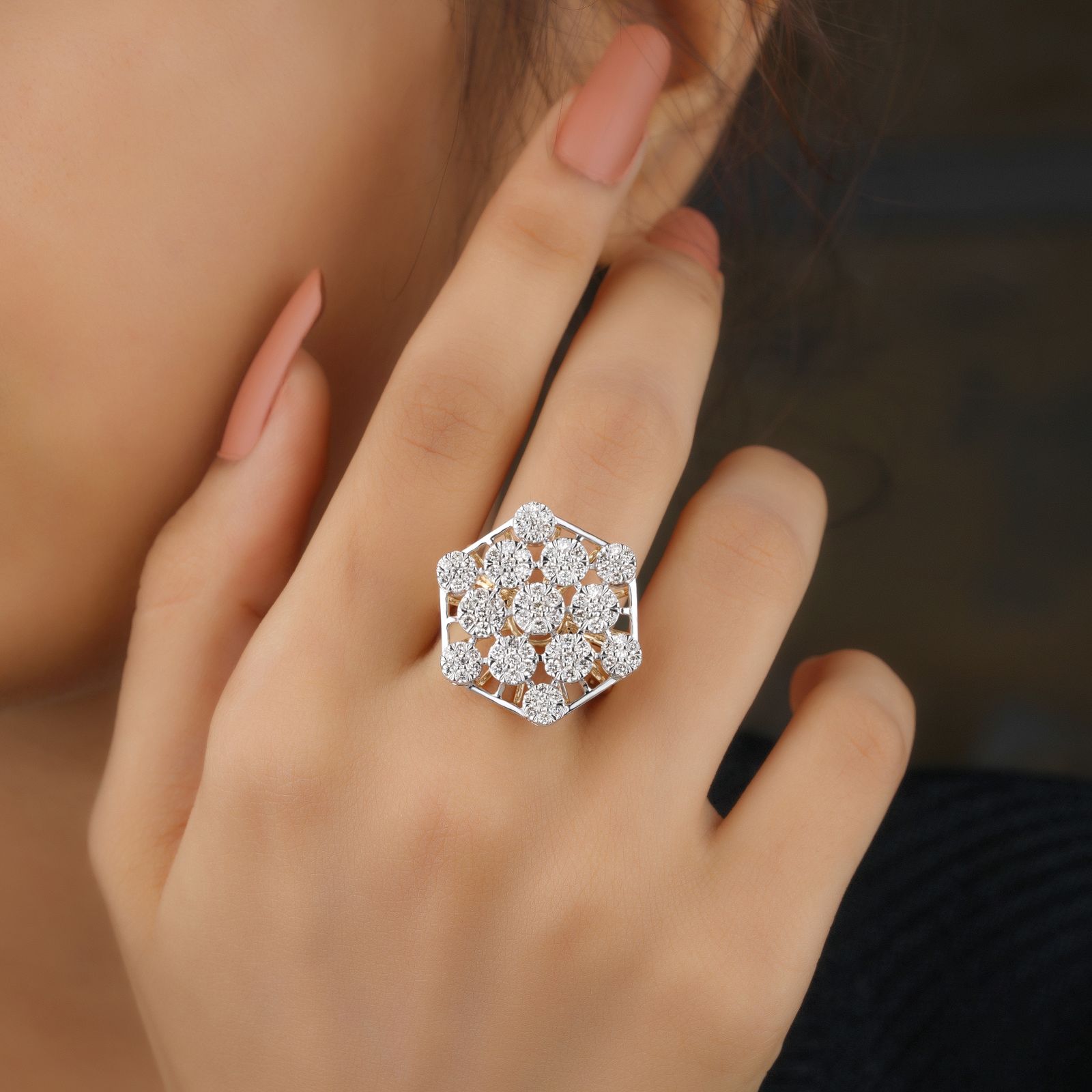 Geometric diamond ring demonstrating the relationship between diamond shape and jewelry design