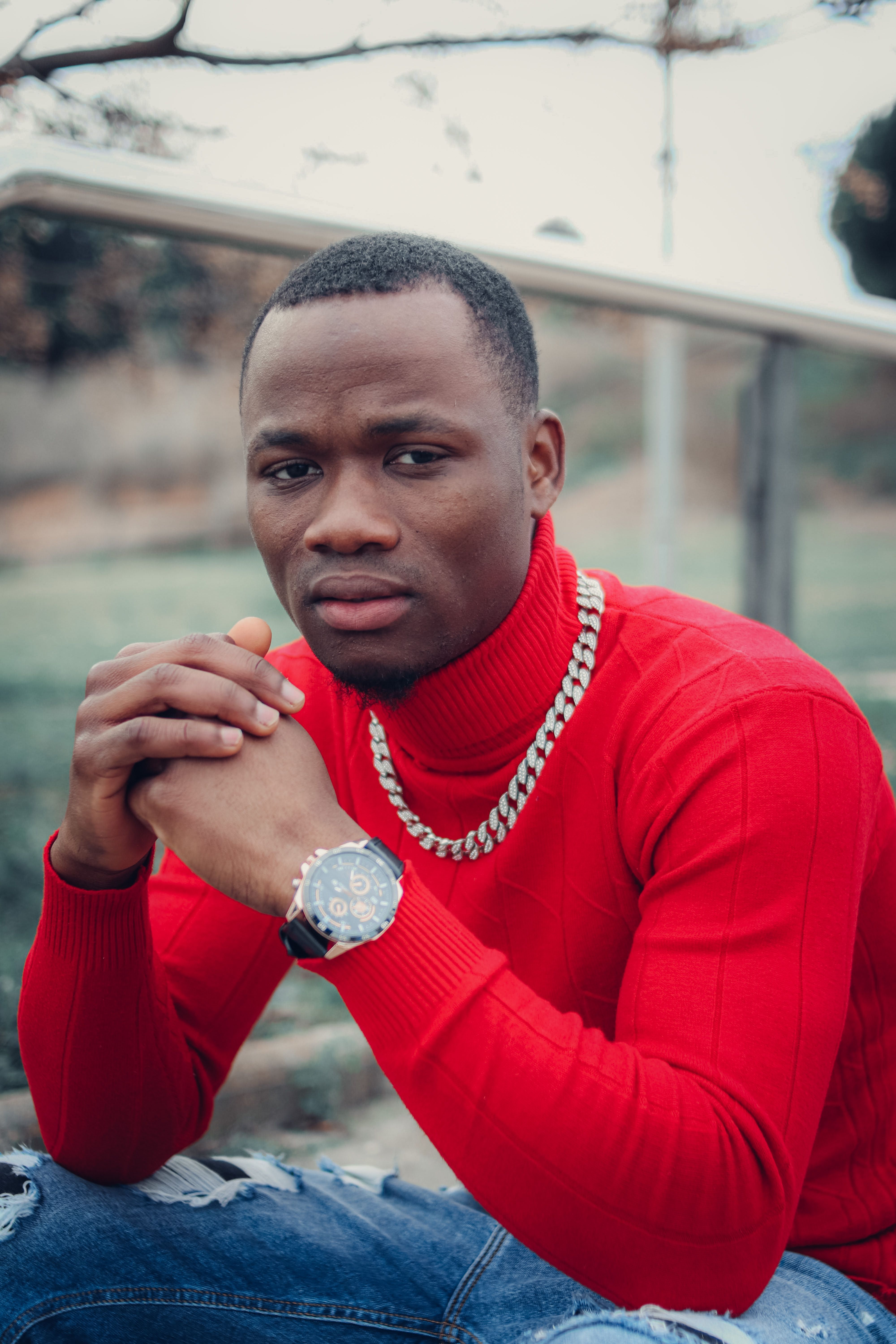 A Man in a Red Turtleneck Sweater · Free Stock Photo
