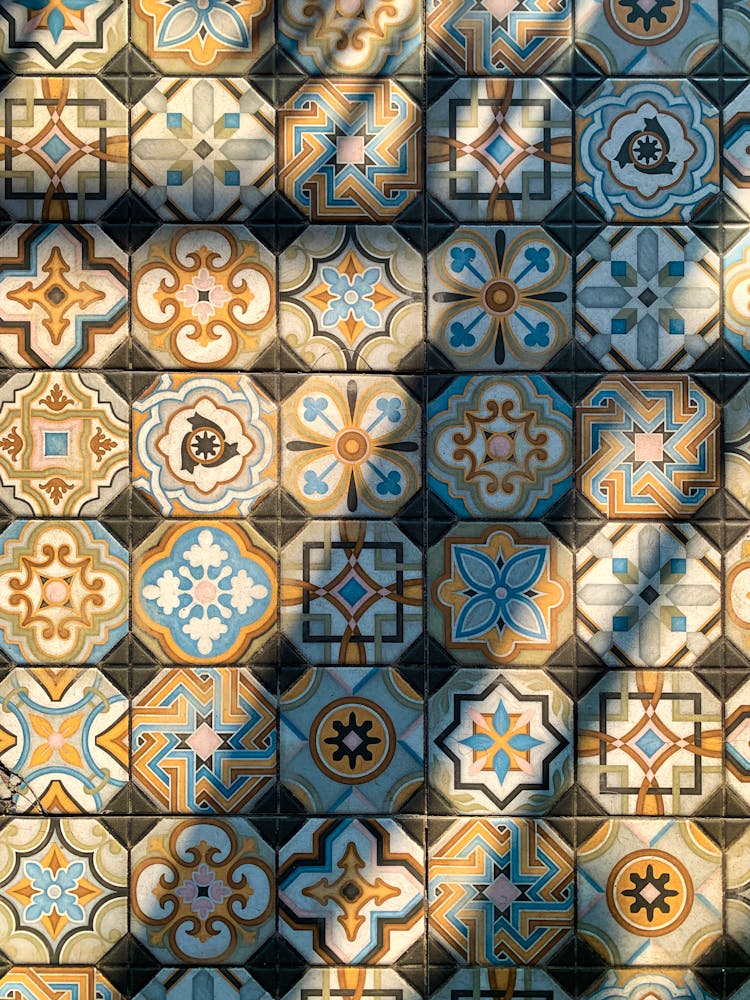 Close-up Of Colorful Traditional Tiles On Floor