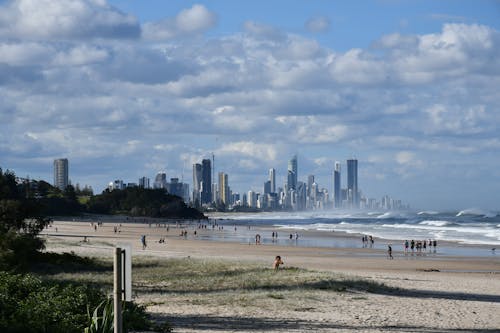 People on Beach under Cloudy Sky