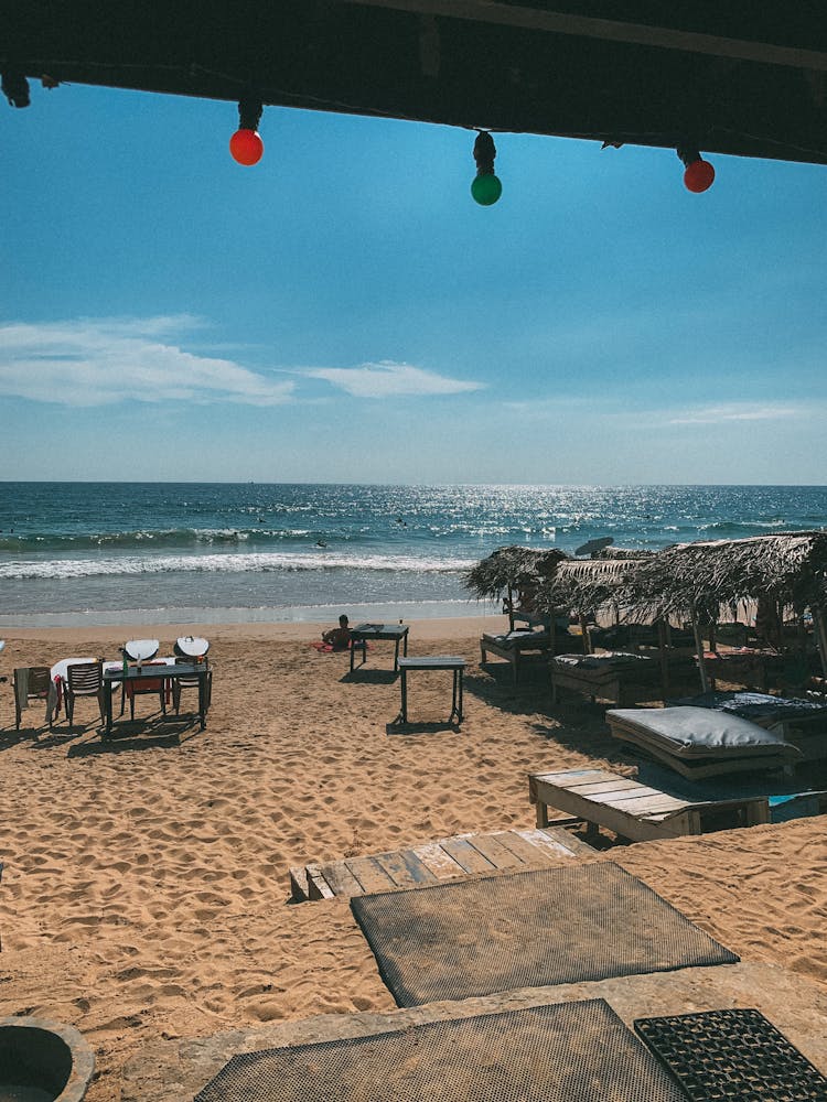 Terrace And Furniture On Sand Beach