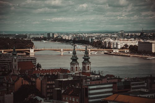 An Aerial Shot of the Margaret Bridge in Budapest