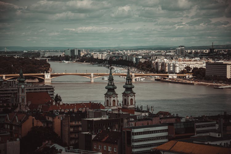 An Aerial Shot Of The Margaret Bridge In Budapest