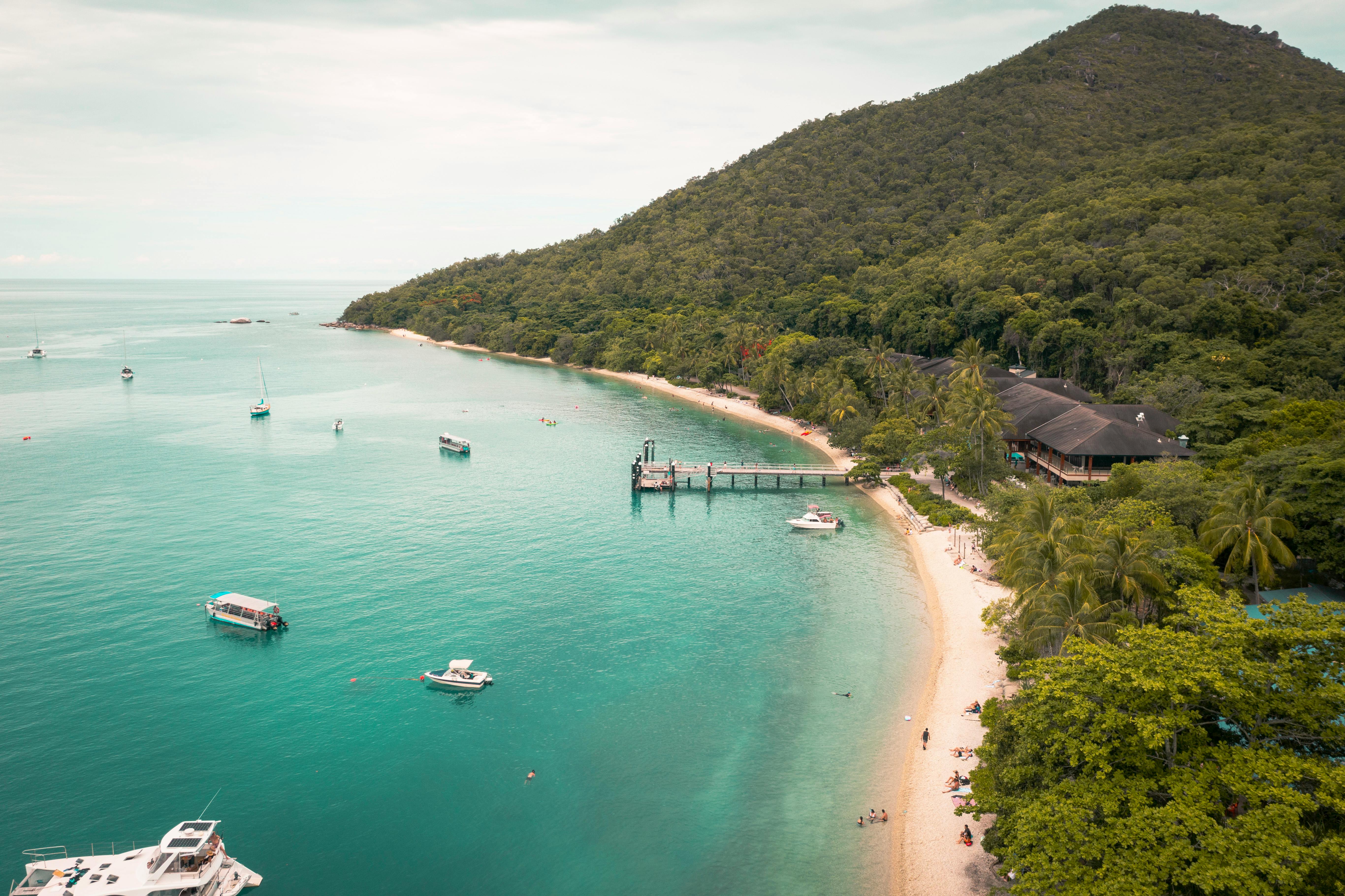 Discover the serene beauty of Fitzroy Island's beach with turquoise waters and lush greenery.