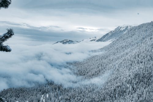Snow Covered Mountain Under Gloomy Sky