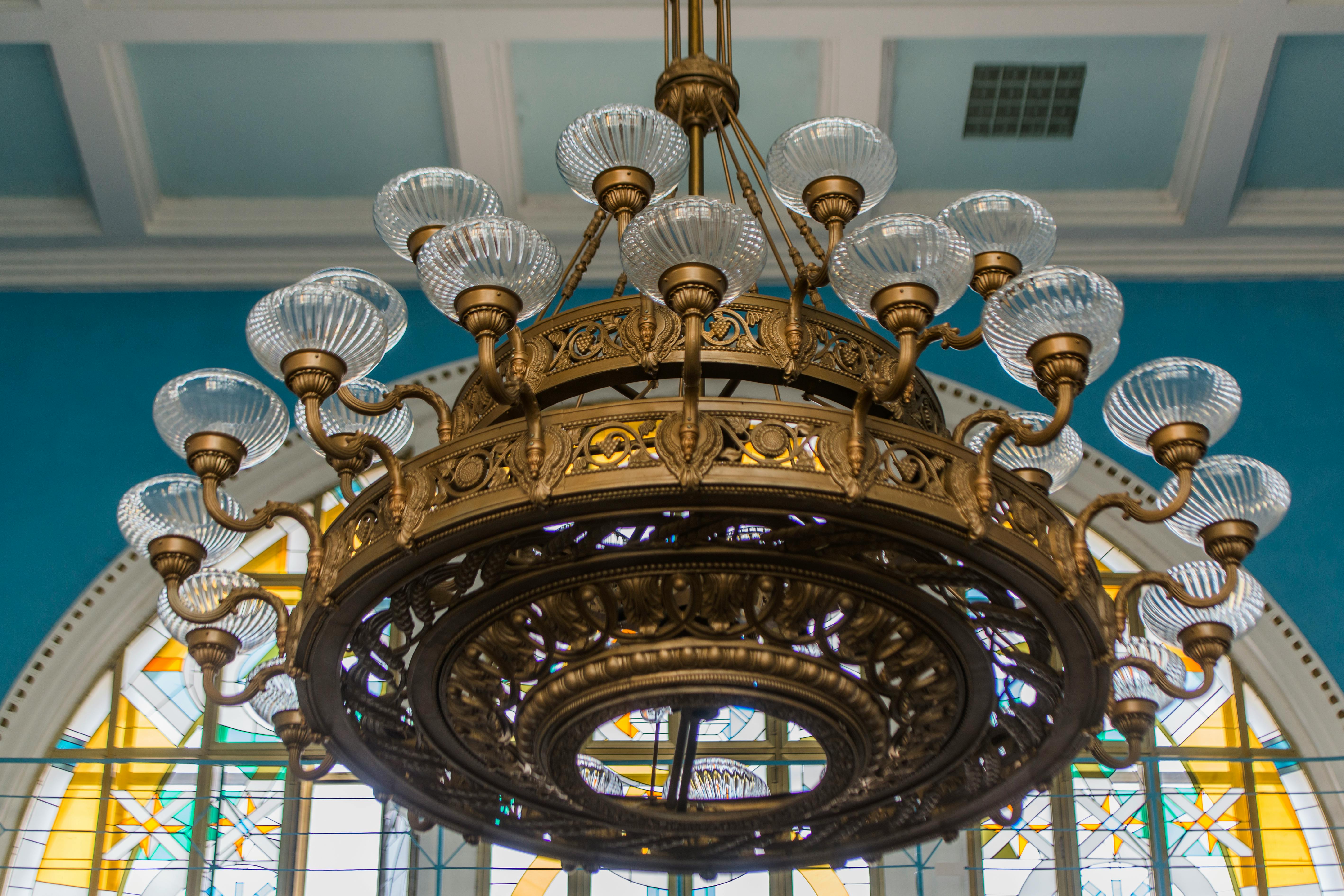 gold and white round chandelier